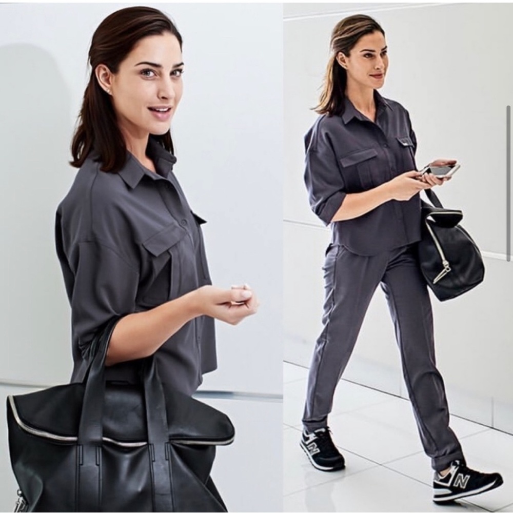Figs Soho S scrub top and Zamora petite XS joggers